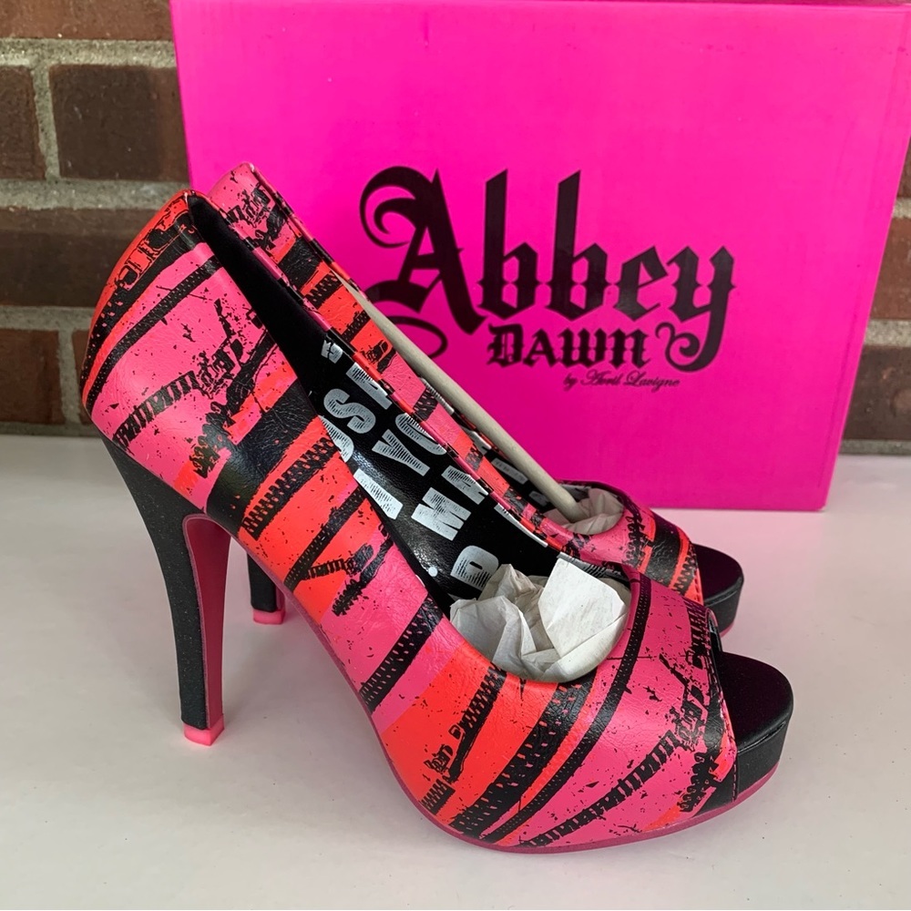Abbey Dawn by Avril Lavigne pink striped peep toe platform heeled pump